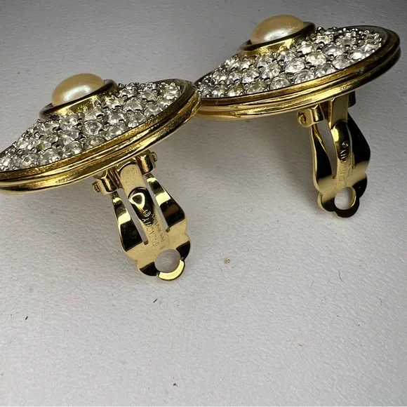 Vintage Rare 1980’s Givenchy Gold Tone and Rhinestone Clip Earrings
